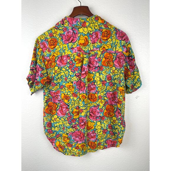 Vtg Bonjour Womens Top Sz S Button Up Floral Maximalist Colorful Wacky Artsy - Picture 4 of 9